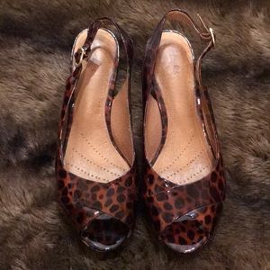 Clarks Artisan Patent Leather Leopard Print Heels